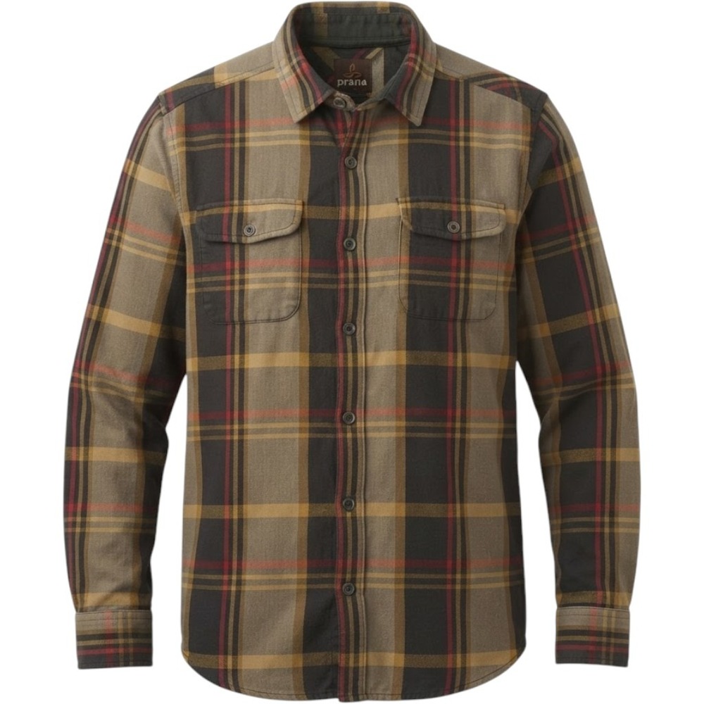 Prana Plaid Flannel Shirt Mens Med Brown Herringbone Button Down Fall Autumn